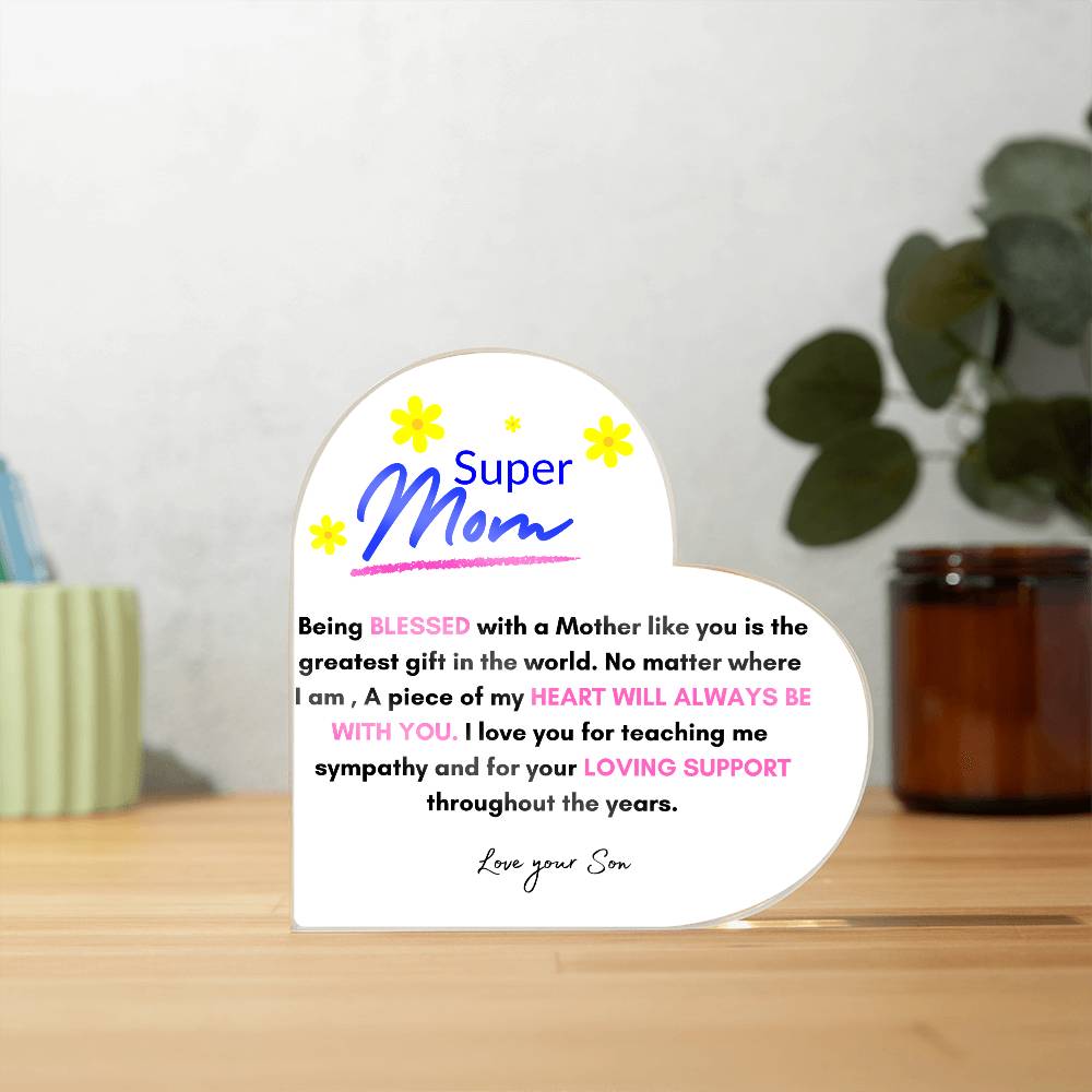 Super Mom | Love Your Son | Heart Acrylic Plaque