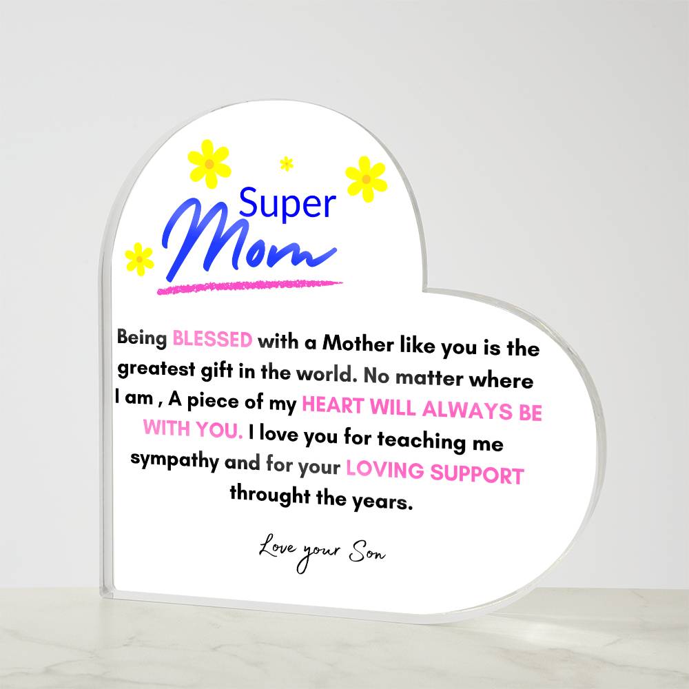 Super Mom | Love Your Son | Heart Acrylic Plaque