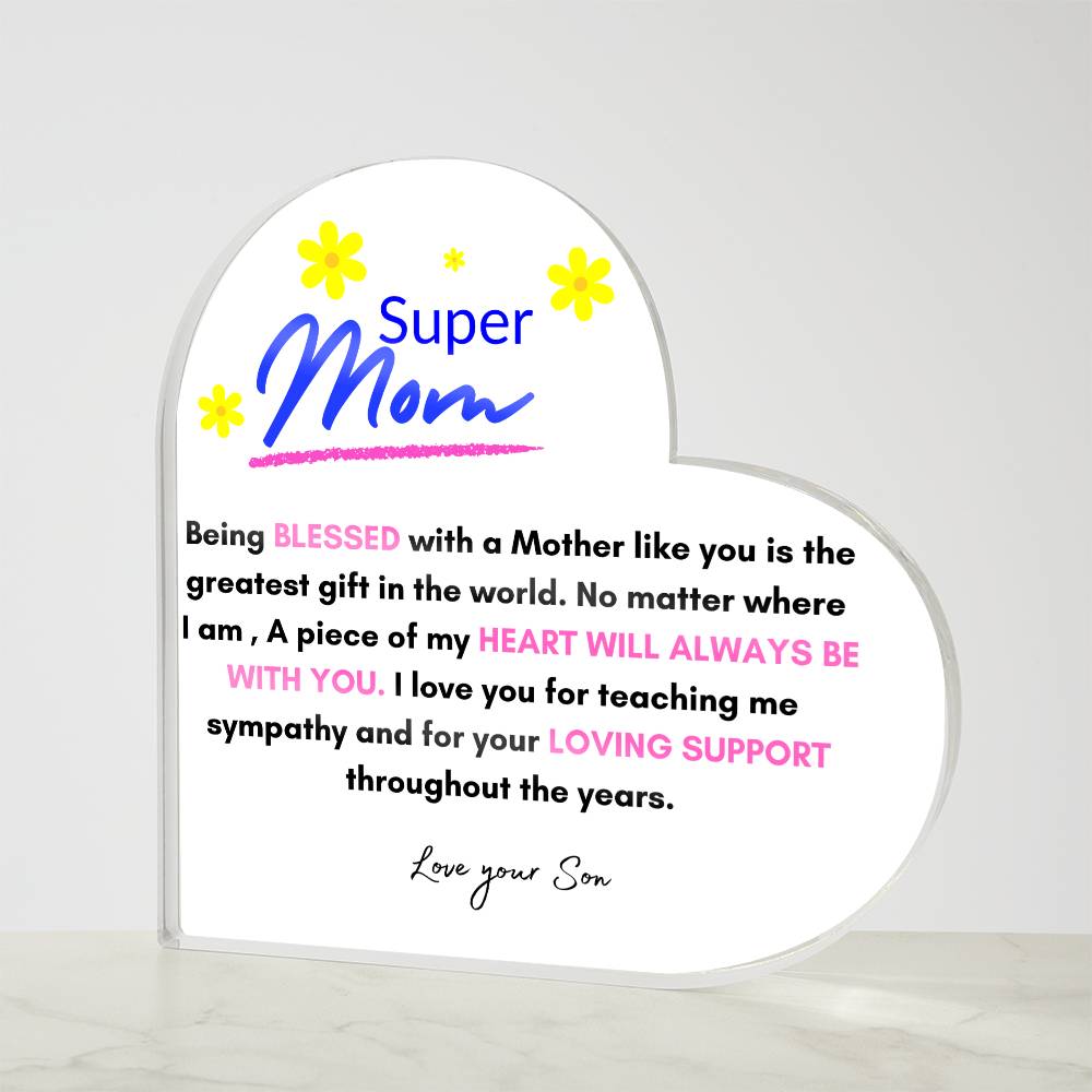 Super Mom | Love Your Son | Heart Acrylic Plaque