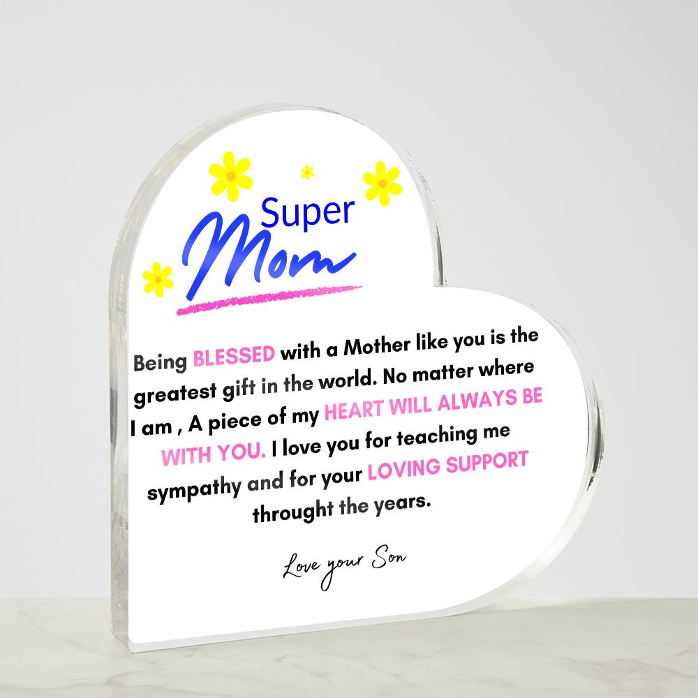 Super Mom | Love Your Son | Heart Acrylic Plaque