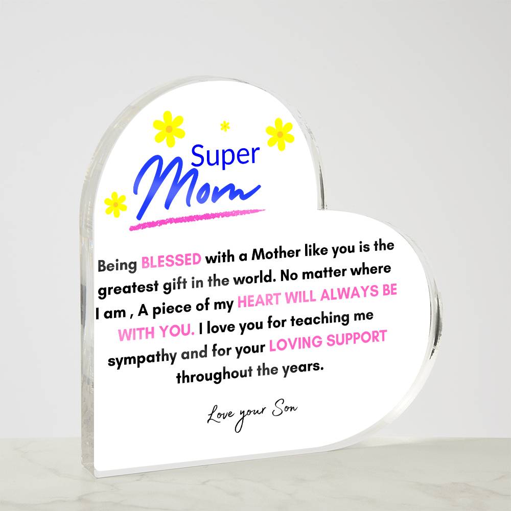 Super Mom | Love Your Son | Heart Acrylic Plaque